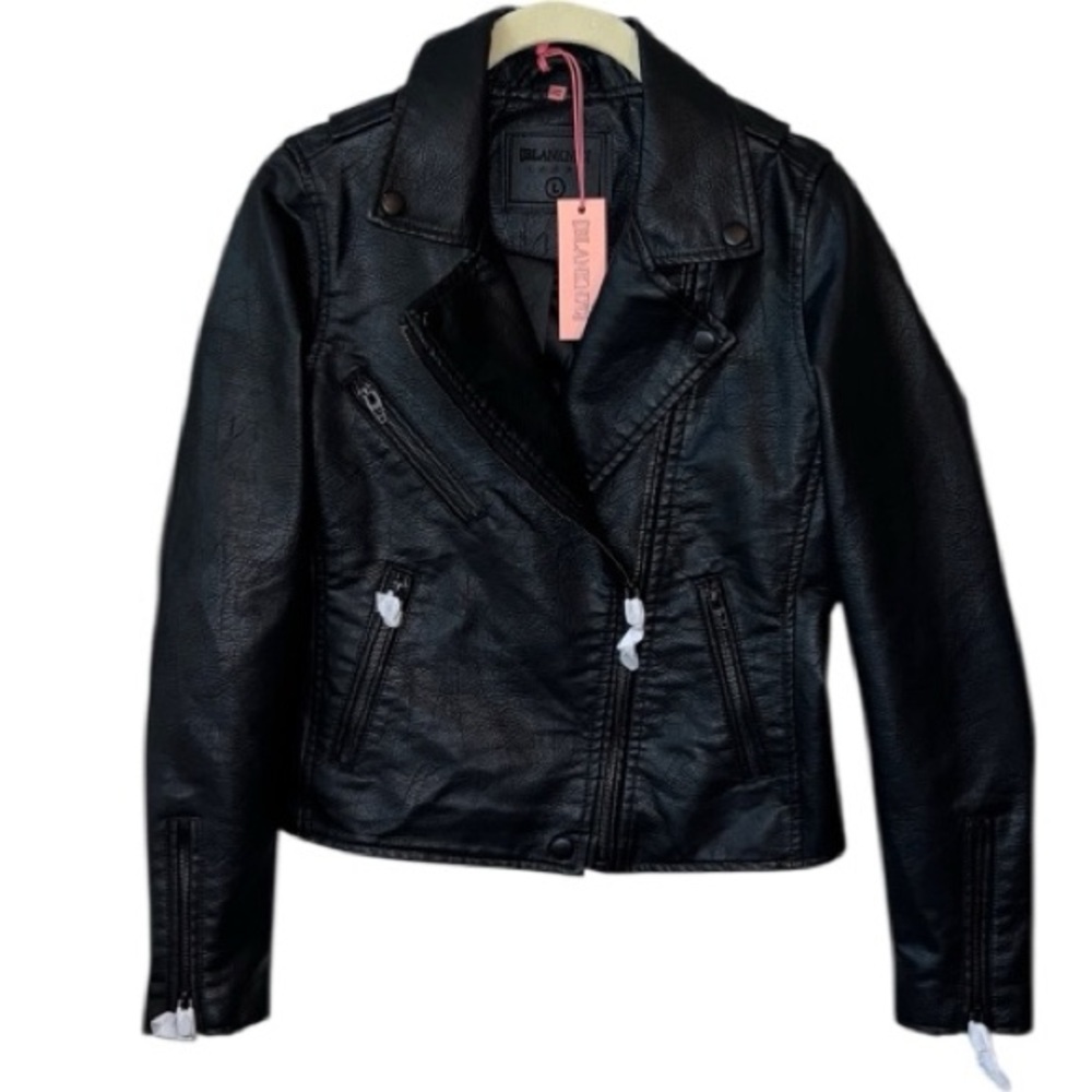 Blank NYC Black Faux Leather Mito Biker Jacket Size L